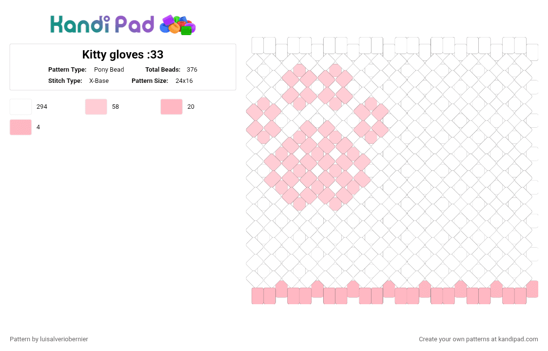 Kitty gloves :33 - Pony Bead Pattern by luisalveriobernier on Kandi Pad - white,pink,beige