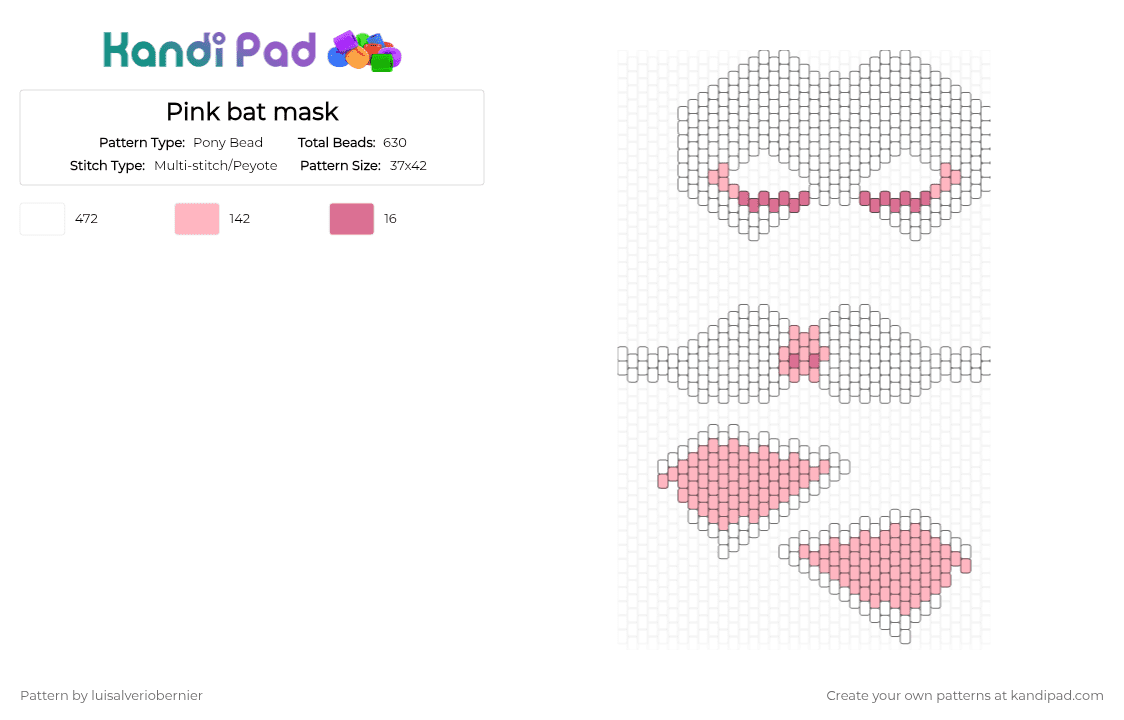 Pink bat mask - Pony Bead Pattern by luisalveriobernier on Kandi Pad - white