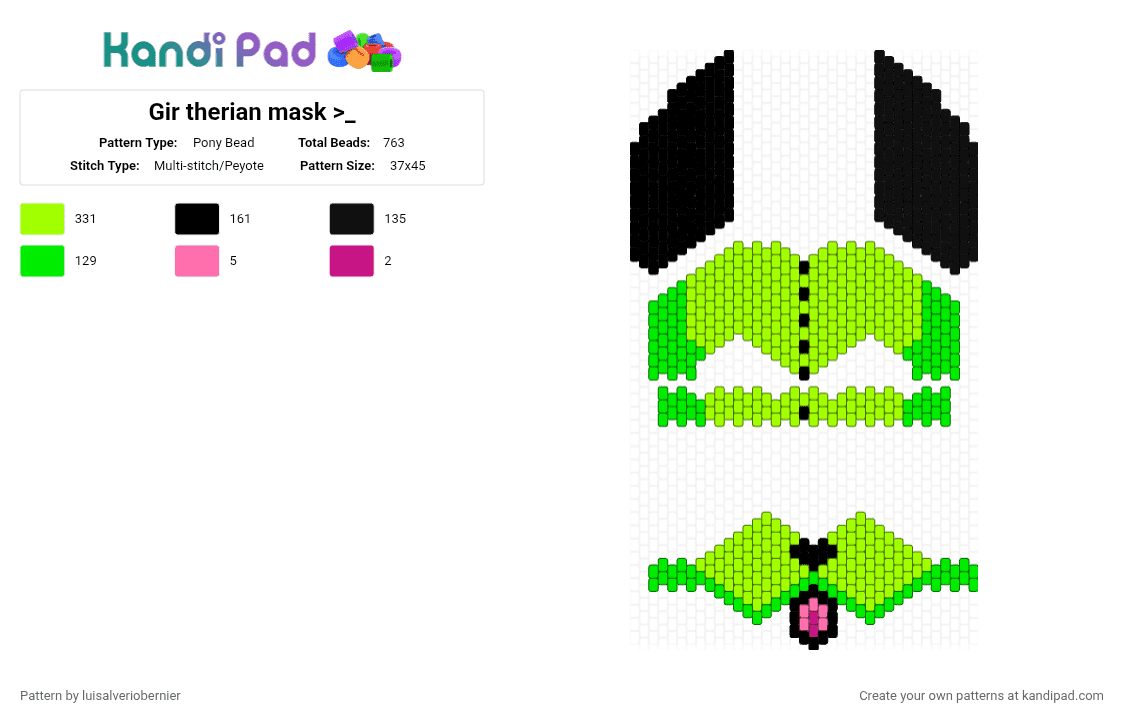 Gir therian mask >_ - Pony Bead Pattern by luisalveriobernier on Kandi Pad - green
