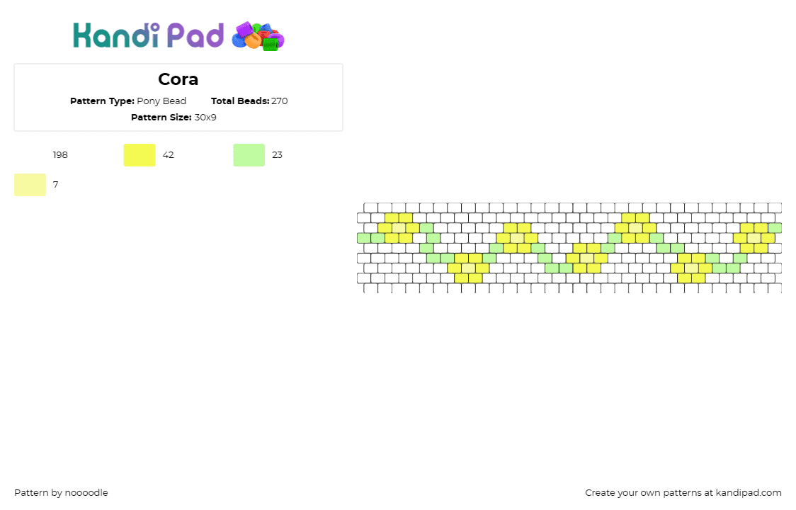 Cora - Pony Bead Pattern by noooodle on Kandi Pad - flowers,vine,cuff,floral,spring,nature,delicate,white,yellow