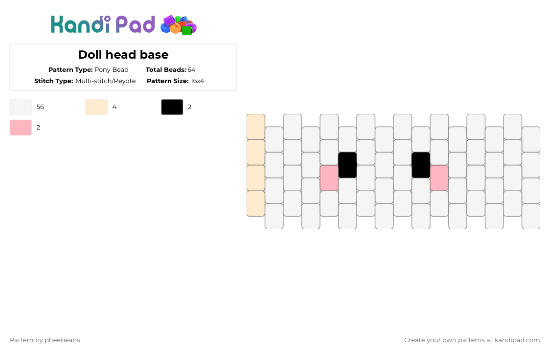 Doll head base - Pony Bead Pattern by pheebeans on Kandi Pad - beige, pink, white