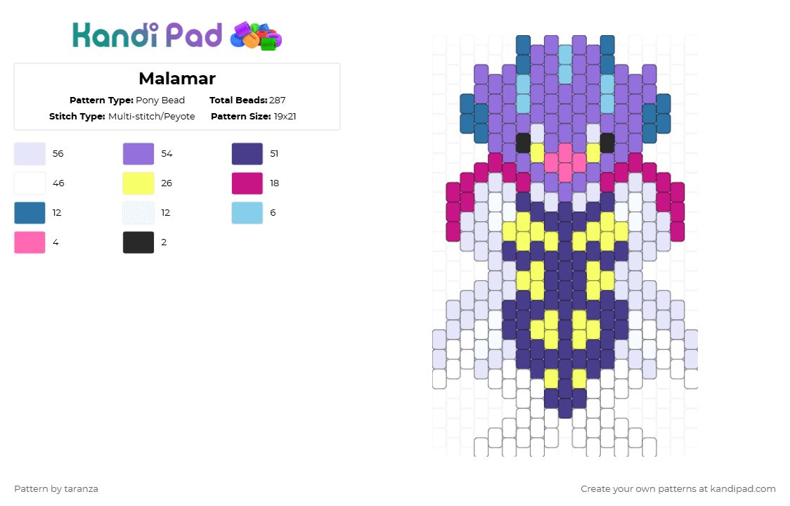 Malamar - Pony Bead Pattern by taranza on Kandi Pad - purple,malamar,squid,kalos,gen 6,pokemon,pocket monsters,pkmn,pokemon xy