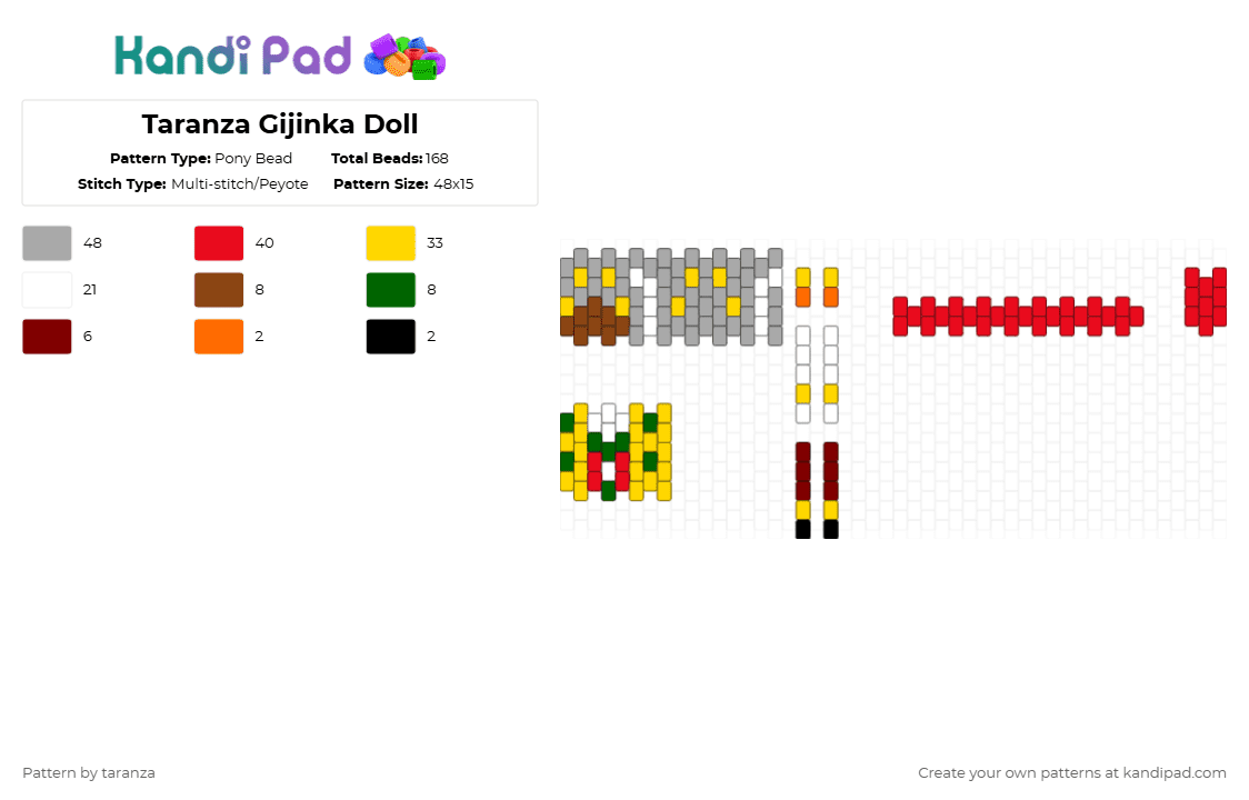 Taranza Gijinka Doll - Pony Bead Pattern by taranza on Kandi Pad - beige,yellow,red,taranza,kirby,doll,triple deluxe,hoshi no kaabii,nintendo,video games,gaming