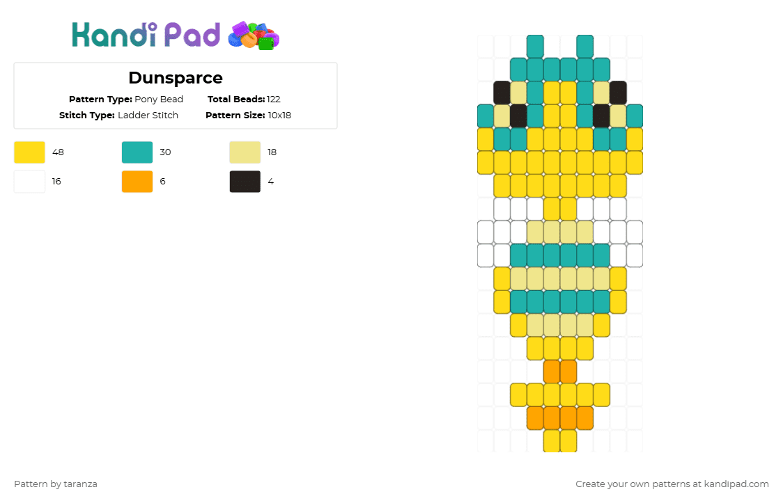 Dunsparce - Pony Bead Pattern by taranza on Kandi Pad - yellow,dunsparce,pokemon,pocket monsters,pkmn,gen 2,gsc,nintendo,nokocchi