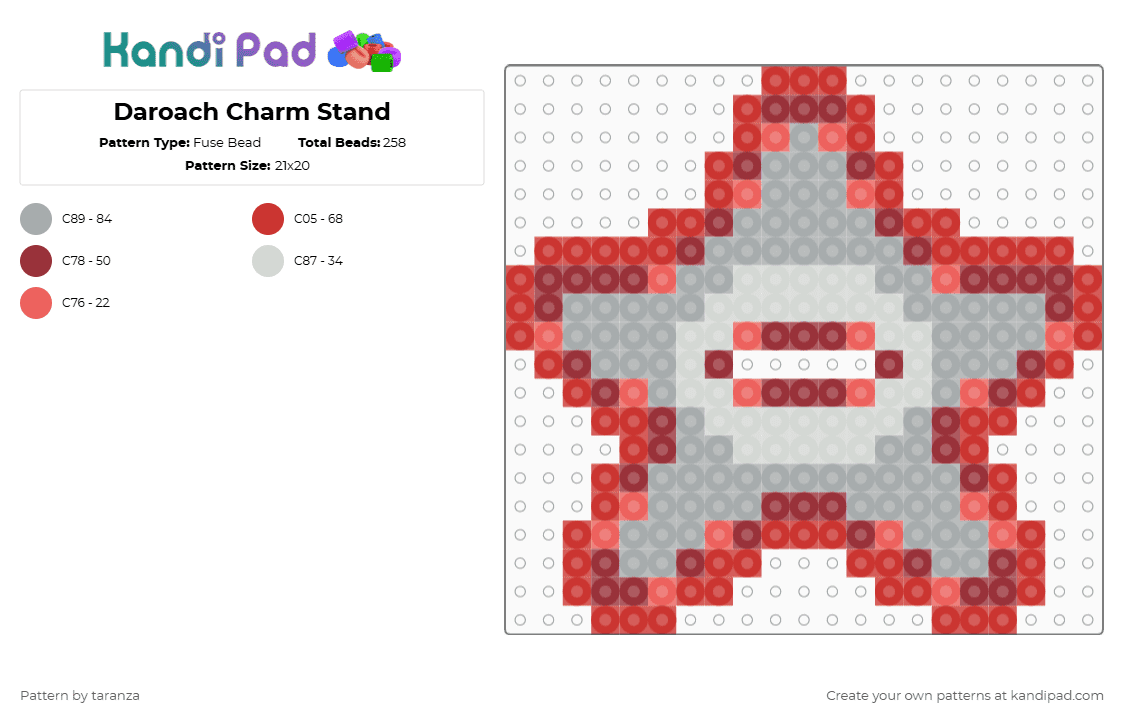 Daroach Charm Stand - Fuse Bead Pattern by taranza on Kandi Pad - red,gray,daroach,kirby,star,stand,nintendo,games