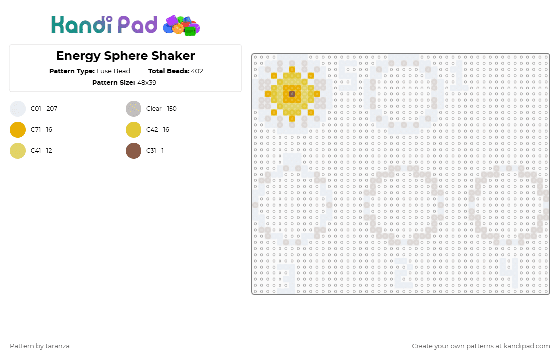 Energy Sphere Shaker - Fuse Bead Pattern by taranza on Kandi Pad - white,beige,energy sphere,return to dreamland,gear,cog,kirby,magolor,shaker,gaming