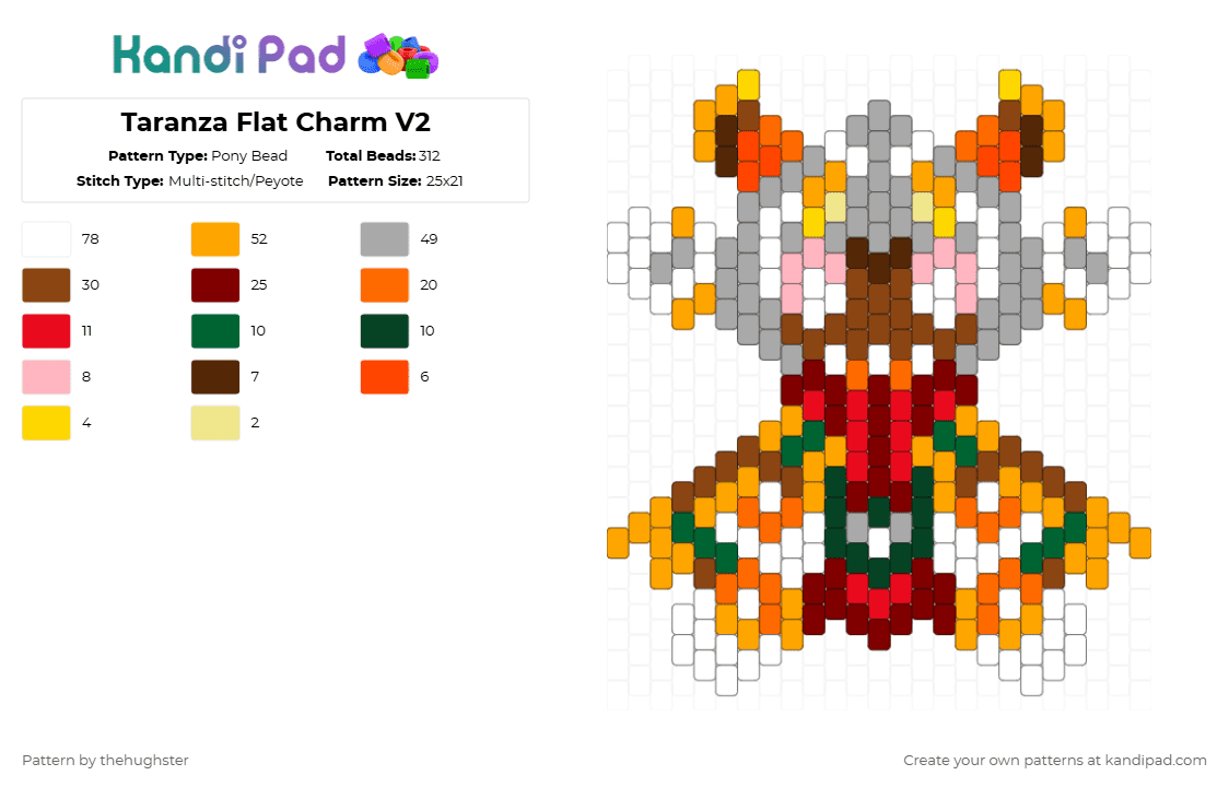 Taranza Flat Charm V2 - Pony Bead Pattern by taranza on Kandi Pad - red,brown,orange,beige,taranza,kirby,nintendo,triple deluxe,kirby of the stars,hoshi no kaabii,gaming,video games