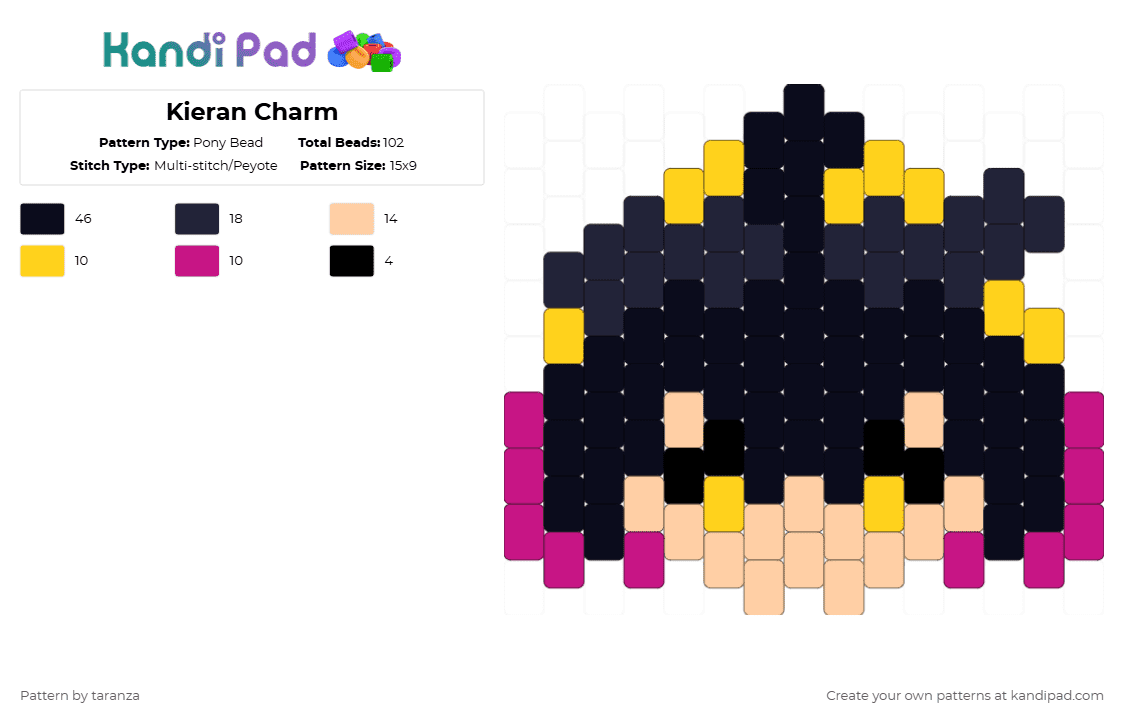 Kieran Charm - Pony Bead Pattern by taranza on Kandi Pad - black,beige,kieran,kieran pokemon,suguri,pokemon,pkmn,rival kieran,pokemon sv,teal mask