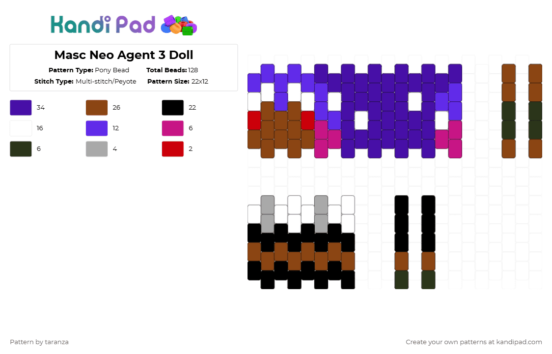 Masc Neo Agent 3 Doll - Pony Bead Pattern by taranza on Kandi Pad - purple,red,agent 3,splatoon,neo 3,octoling,octopus,gaming,splatoon 3,nintendo
