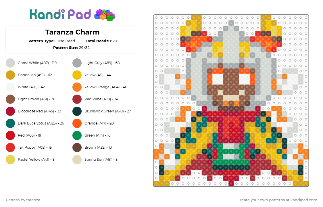 Taranza Charm - Fuse Bead Pattern by taranza on Kandi Pad - gray,orange,red,yellow,kirby,taranza,triple deluxe,kirby of the stars,hoshi no kaabii,nintendo,gaming