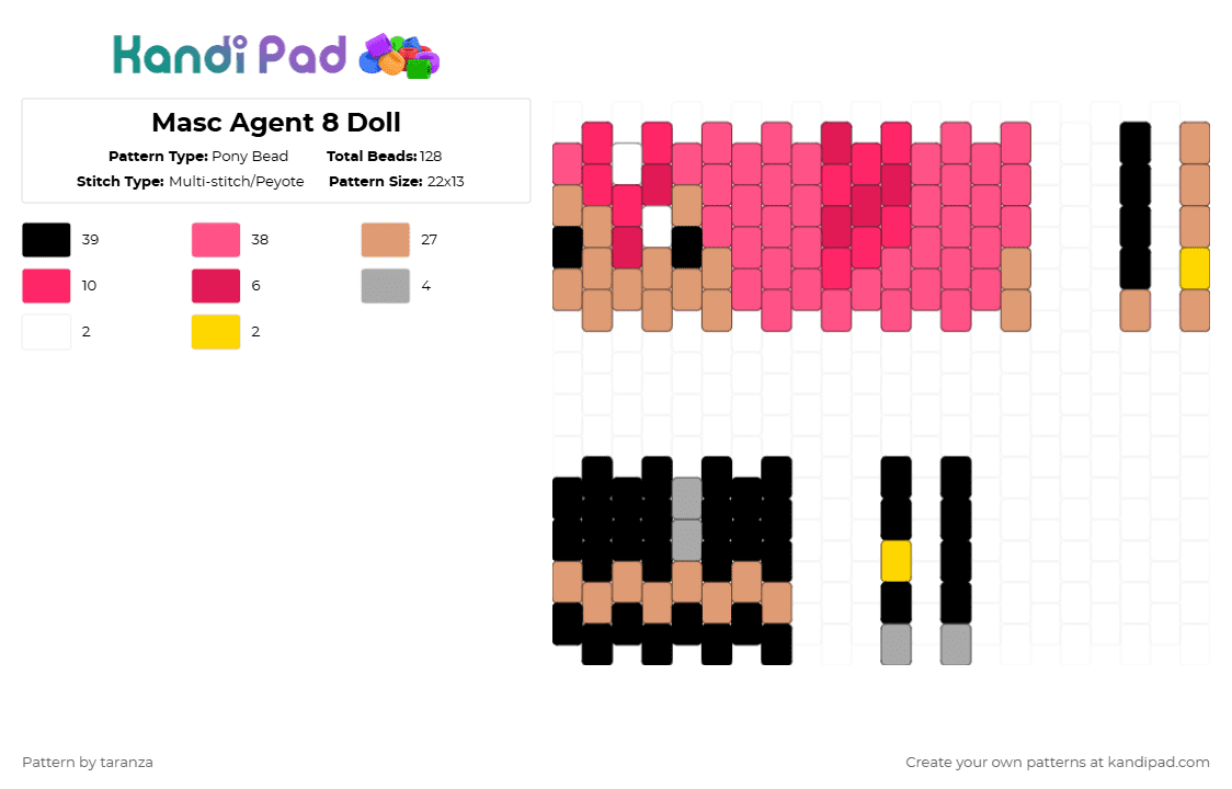 Masc Agent 8 Doll - Pony Bead Pattern by taranza on Kandi Pad - red,orange,agent 8,splatoon,octoling,octopus,splatoon 2,octo expansion,doll,gaming