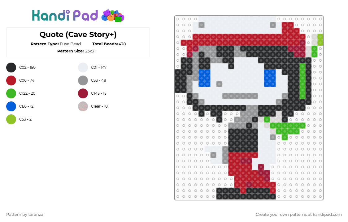 Quote (Cave Story+) - Fuse Bead Pattern by taranza on Kandi Pad - quote,video game,gaming,white,gray,red,cave story,cave story plus,robot,games,play cave story its so peak,doukutsu monogatari