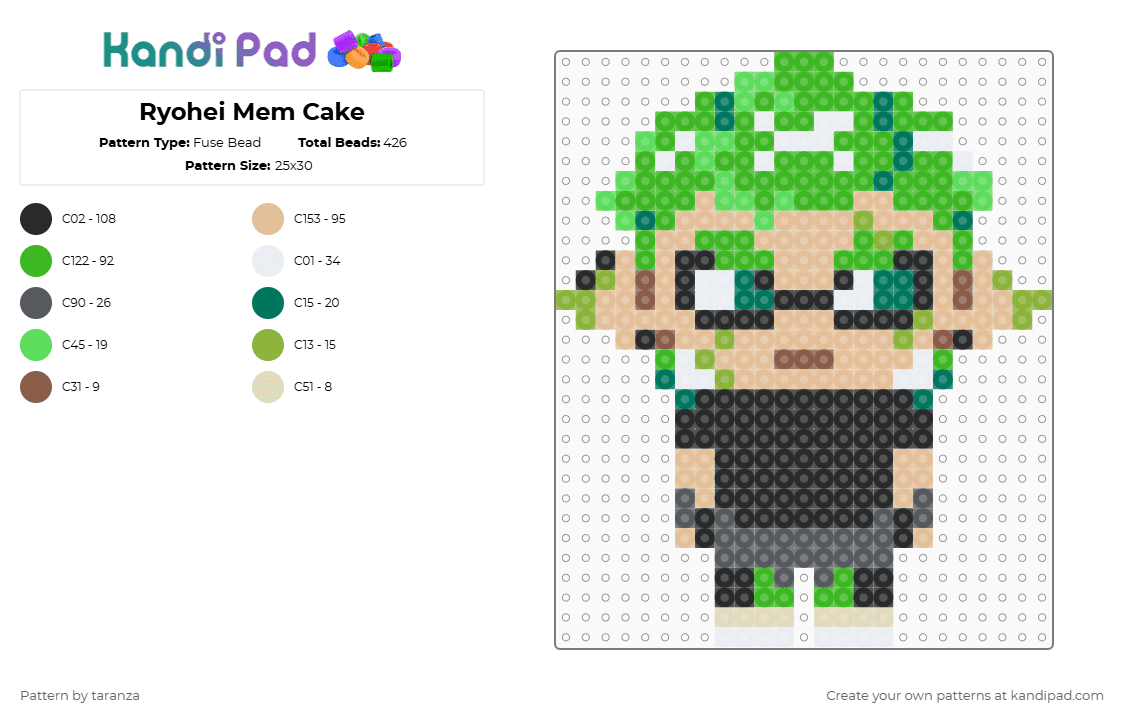 Ryohei Mem Cake - Fuse Bead Pattern by taranza on Kandi Pad - beige,green,ryohei midori,agent 4,splatoon,splatoon 2,inkling,squid,splatoon oc,mem cake