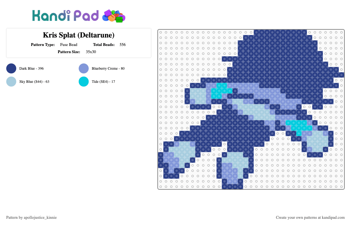 Kris Splat (Deltarune) - Fuse Bead Pattern by apollojustice_kinnie on Kandi Pad - blue, character, deltarune, kris, kris deltarune, light blue, video game, video game character