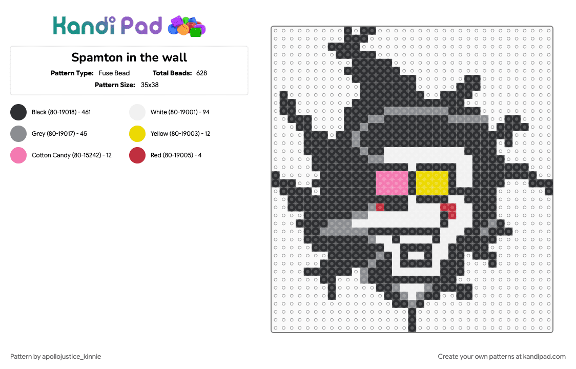 Spamton in the wall - Fuse Bead Pattern by apollojustice_kinnie on Kandi Pad - black, gray, white
