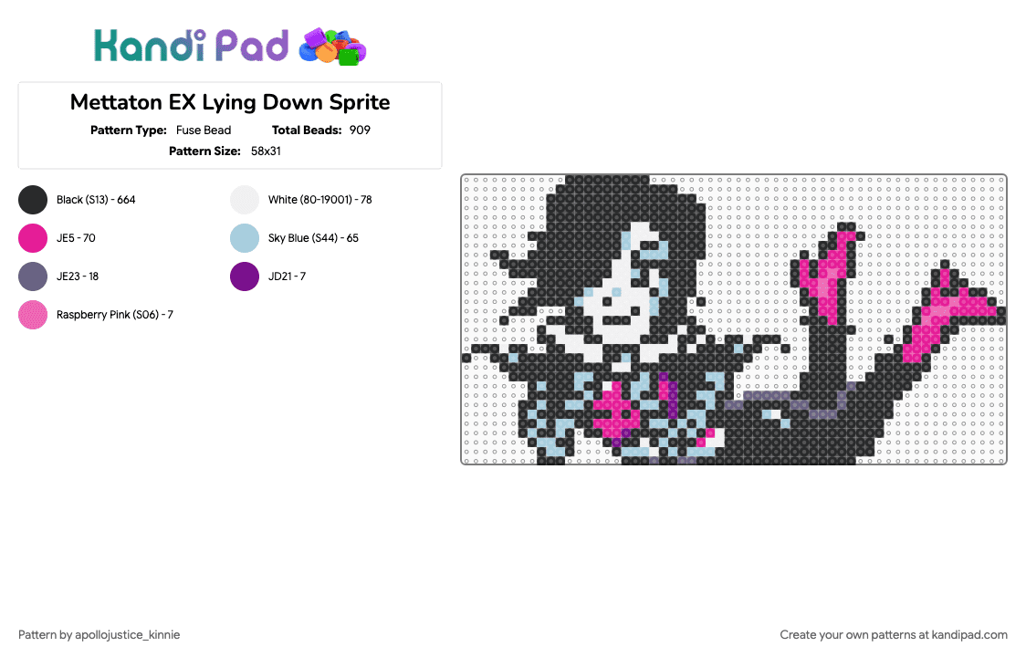 Mettaton EX Lying Down Sprite - Fuse Bead Pattern by apollojustice_kinnie on Kandi Pad - black, light blue, pink
