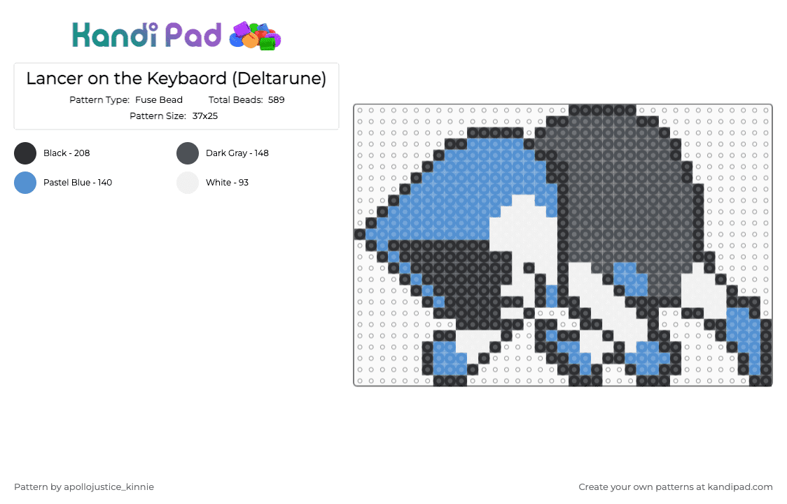 Lancer on the Keybaord (Deltarune) - Fuse Bead Pattern by apollojustice_kinnie on Kandi Pad - character, deltarune, gray, lancer, light blue, perler bead, video game