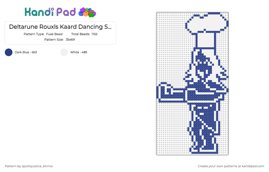 Rouxls Kaard Dancing Sprite (Deltarune) - Fuse Bead Pattern by apollojustice_kinnie on Kandi Pad - blue, deltarune, perler bead, rouxls kaard, video game character, white