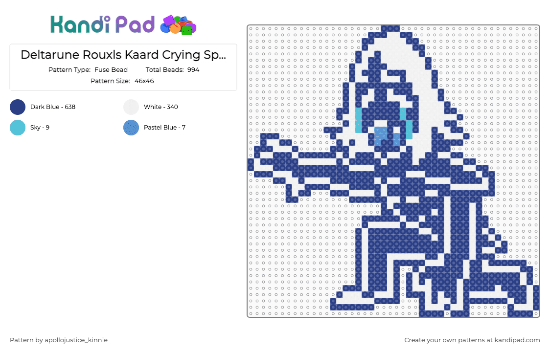 Rouxls Kaard Crying Sprite (Deltarune) - Fuse Bead Pattern by apollojustice_kinnie on Kandi Pad - blue, deltarune, perler bead, rouxls, rouxls kaard, video game