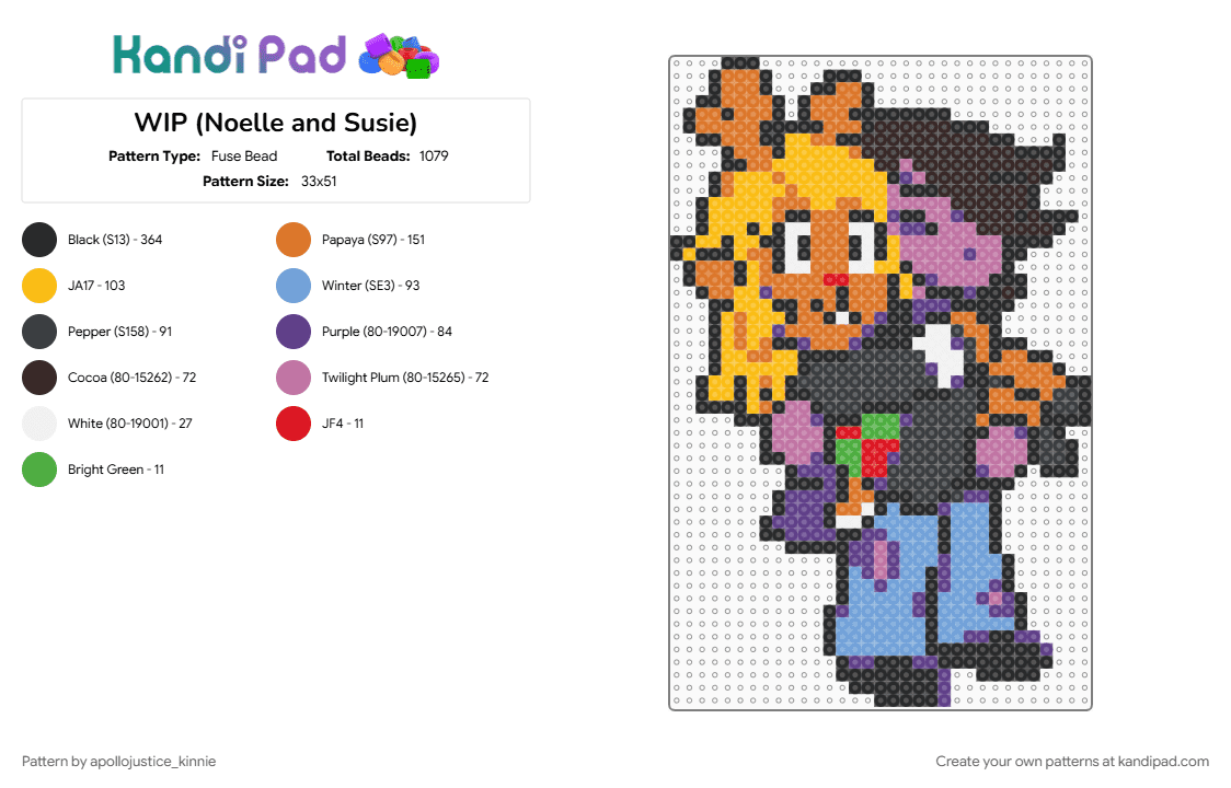WIP (Noelle and Susie) - Fuse Bead Pattern by apollojustice_kinnie on Kandi Pad - black, colorful, orange, pink, yellow