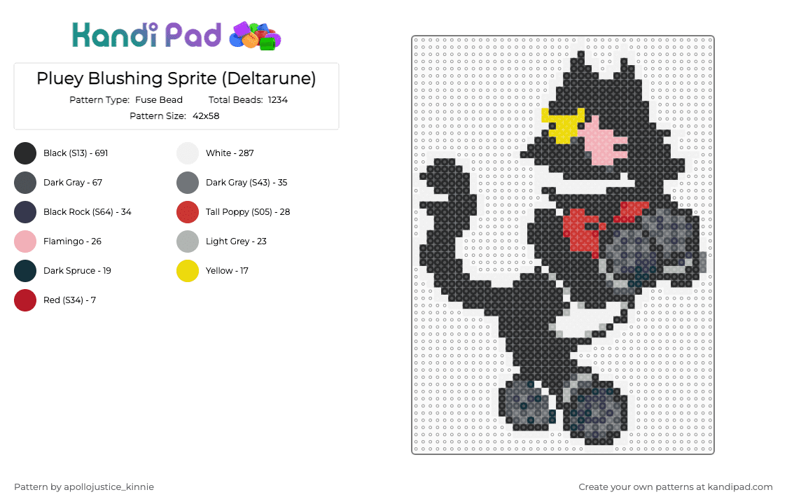 Pluey Blushing Sprite (Deltarune) - Fuse Bead Pattern by apollojustice_kinnie on Kandi Pad - beige, black, deltarune, gray, perler bead, pluey, pluey deltarune, video game, video game character, white