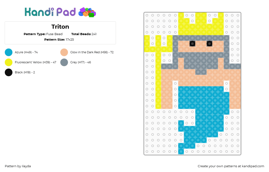 Triton - Fuse Bead Pattern by ilayda on Kandi Pad - triton,king,trident,character,simple,animal,fish,beige,light blue