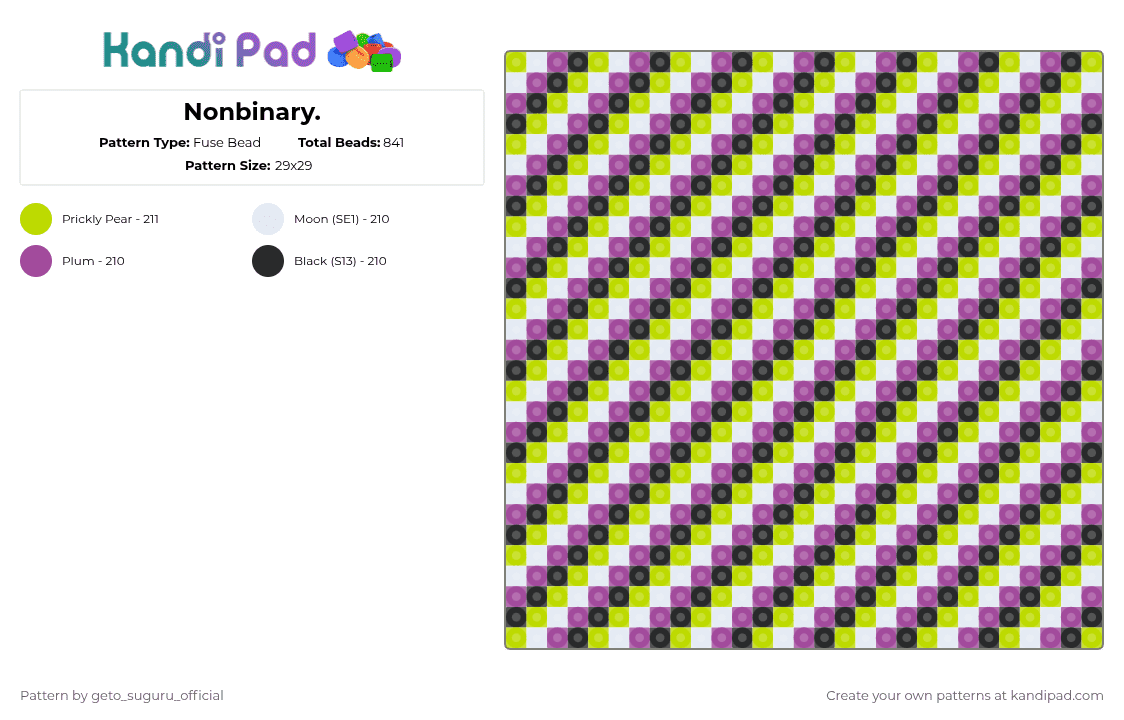 Nonbinary. - Fuse Bead Pattern by geto_suguru_official on Kandi Pad - green,pink