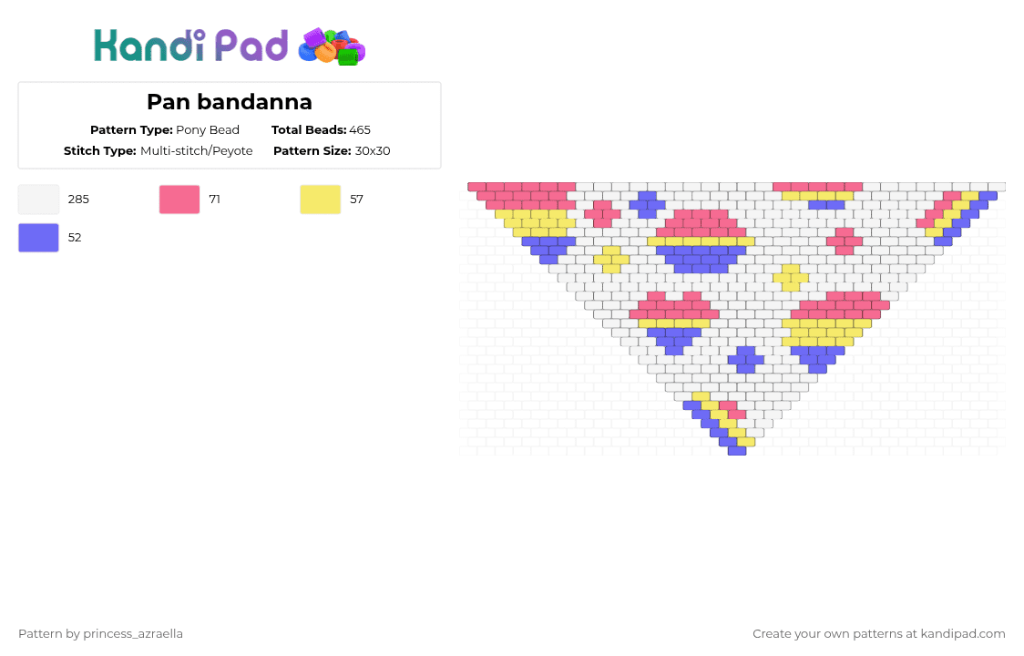 Pan bandanna - Pony Bead Pattern by princess_azraella on Kandi Pad - white,pink