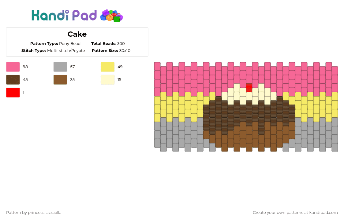 Cake - Pony Bead Pattern by princess_azraella on Kandi Pad - beige,yellow,pink,cotdcake