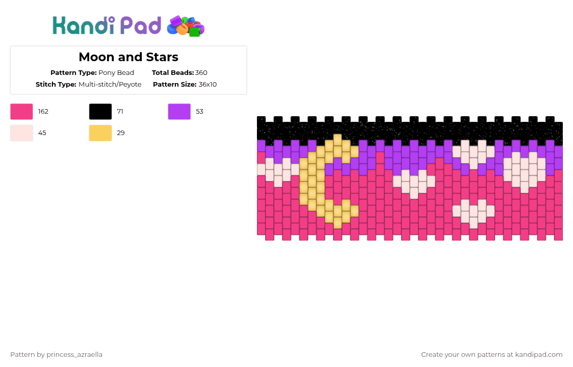 Moon and Stars - Pony Bead Pattern by princess_azraella on Kandi Pad - pink,cotdvaporwave