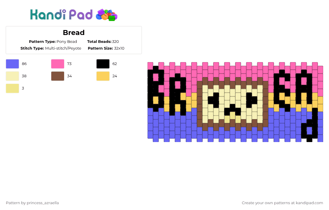 Bread - Pony Bead Pattern by princess_azraella on Kandi Pad - yellow,blue,pink,cotdbread