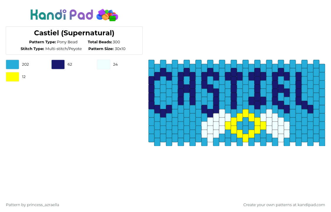 Castiel (Supernatural) - Pony Bead Pattern by princess_azraella on Kandi Pad - light blue,supernatural