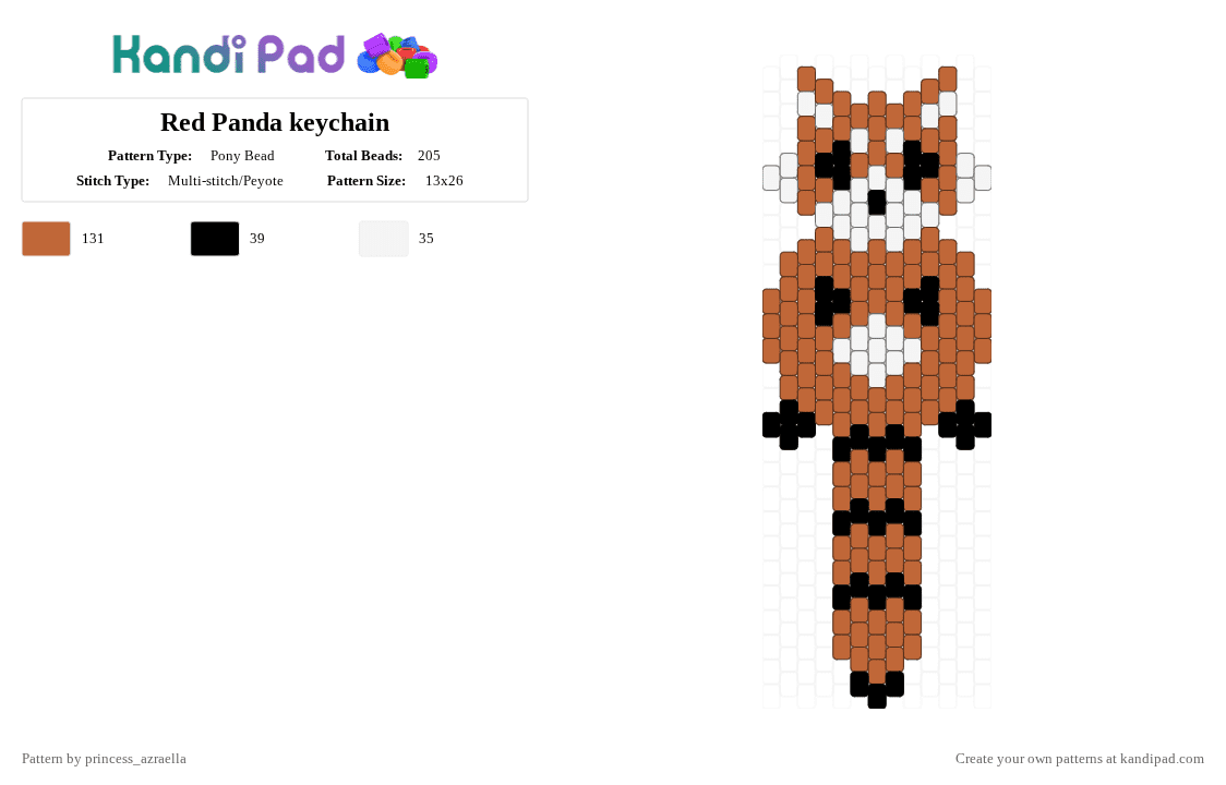 Red Panda keychain - Pony Bead Pattern by princess_azraella on Kandi Pad - red