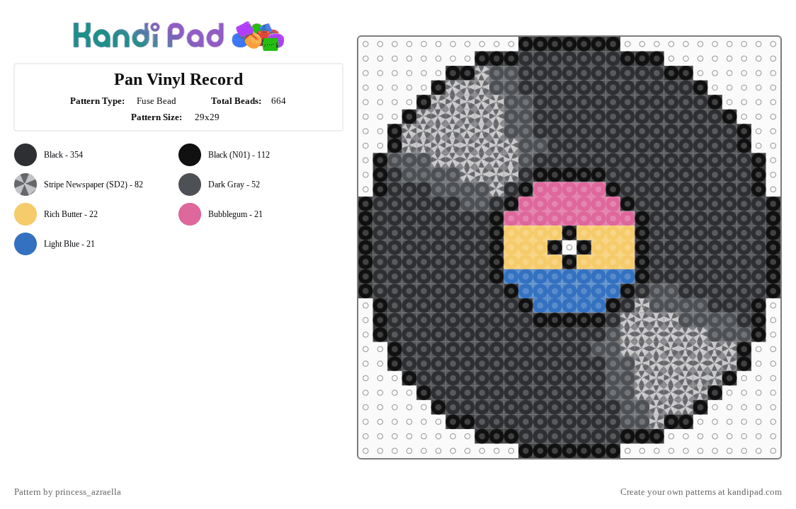 Pan Vinyl Record - Fuse Bead Pattern by princess_azraella on Kandi Pad - black,gray,cotdvinylrecords,cotdcds