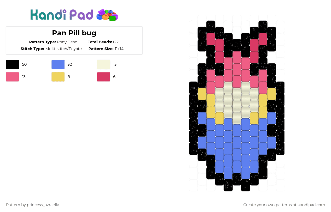 Pan Pill bug - Pony Bead Pattern by princess_azraella on Kandi Pad - blue,red