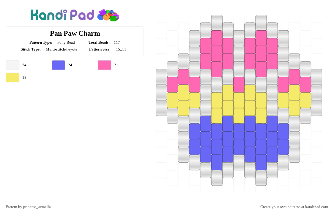 Pan Paw Charm - Pony Bead Pattern by princess_azraella on Kandi Pad - pink,blue