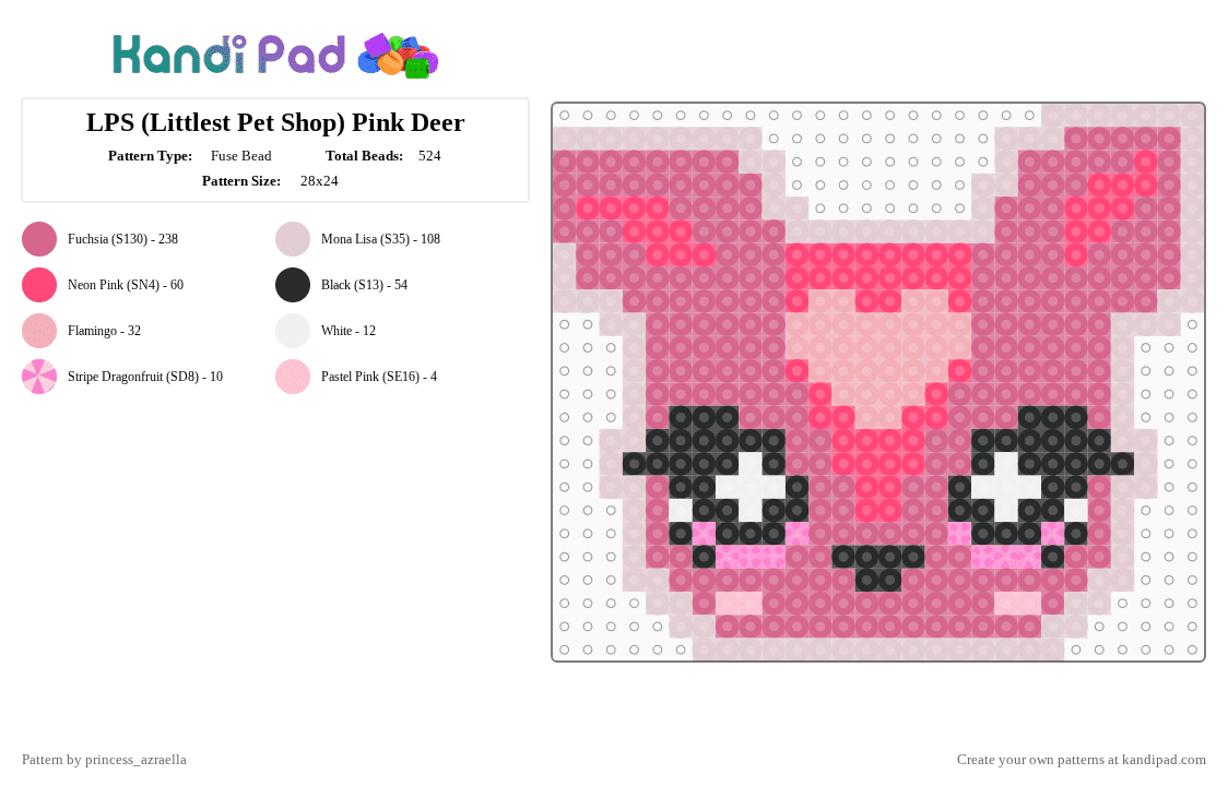 LPS (Littlest Pet Shop) Pink Deer - Fuse Bead Pattern by princess_azraella on Kandi Pad - pink,cotdcollectibles