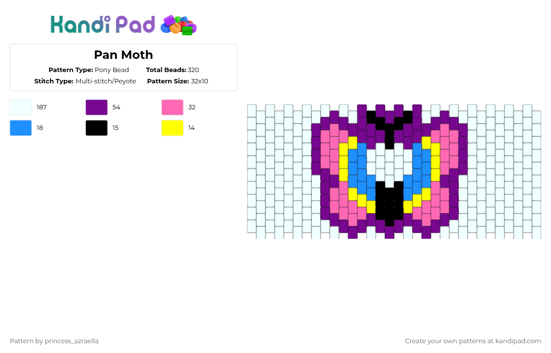 Pan Moth - Pony Bead Pattern by princess_azraella on Kandi Pad - white,pink