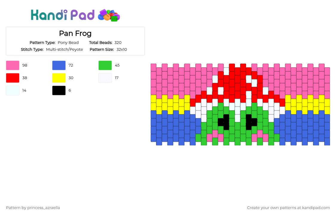 Pan Frog - Pony Bead Pattern by princess_azraella on Kandi Pad - pink,blue,potdwonderland