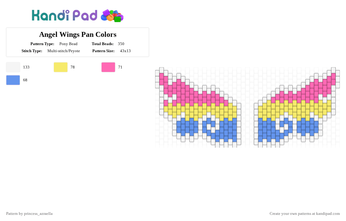 Angel Wings Pan Colors - Pony Bead Pattern by princess_azraella on Kandi Pad - yellow,pink
