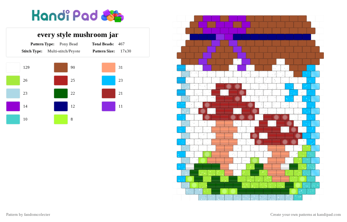 every style mushroom jar - Pony Bead Pattern by fandomcolecter on Kandi Pad - light blue,red