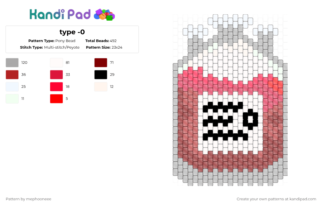 type -0 - Pony Bead Pattern by fandomcolecter on Kandi Pad - beige,red