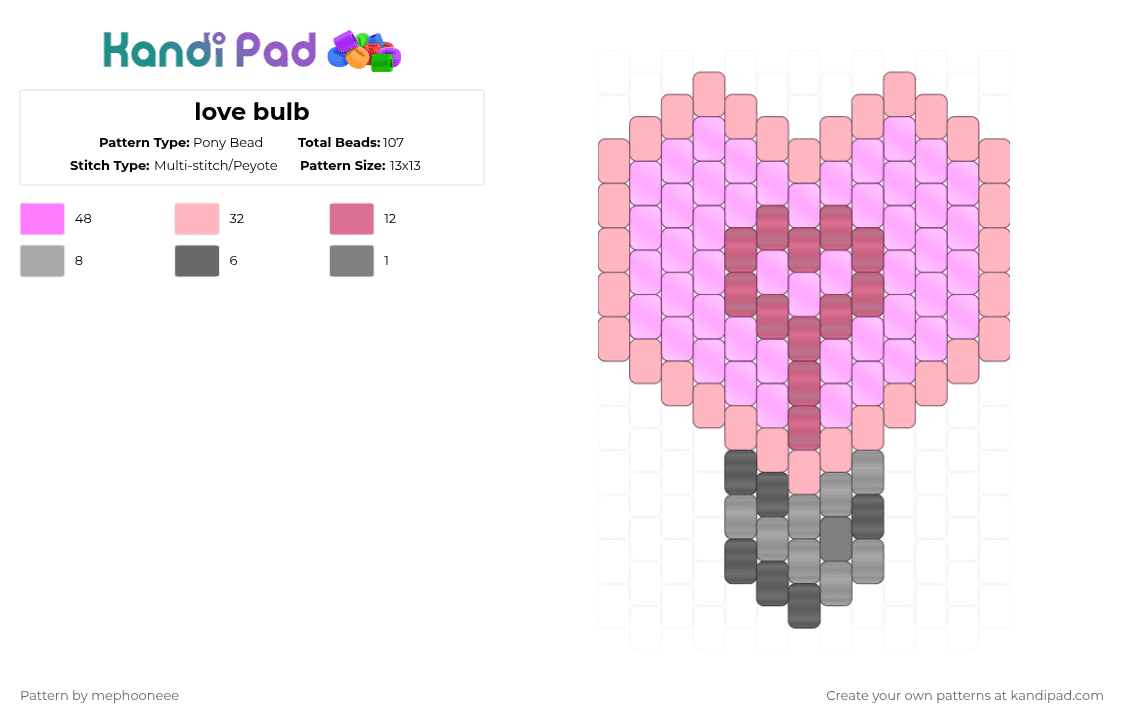 love bulb - Pony Bead Pattern by fandomcolecter on Kandi Pad - pink