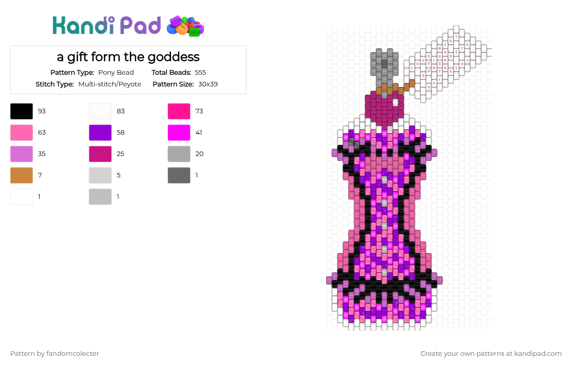 a gift form the goddess - Pony Bead Pattern by fandomcolecter on Kandi Pad - pink