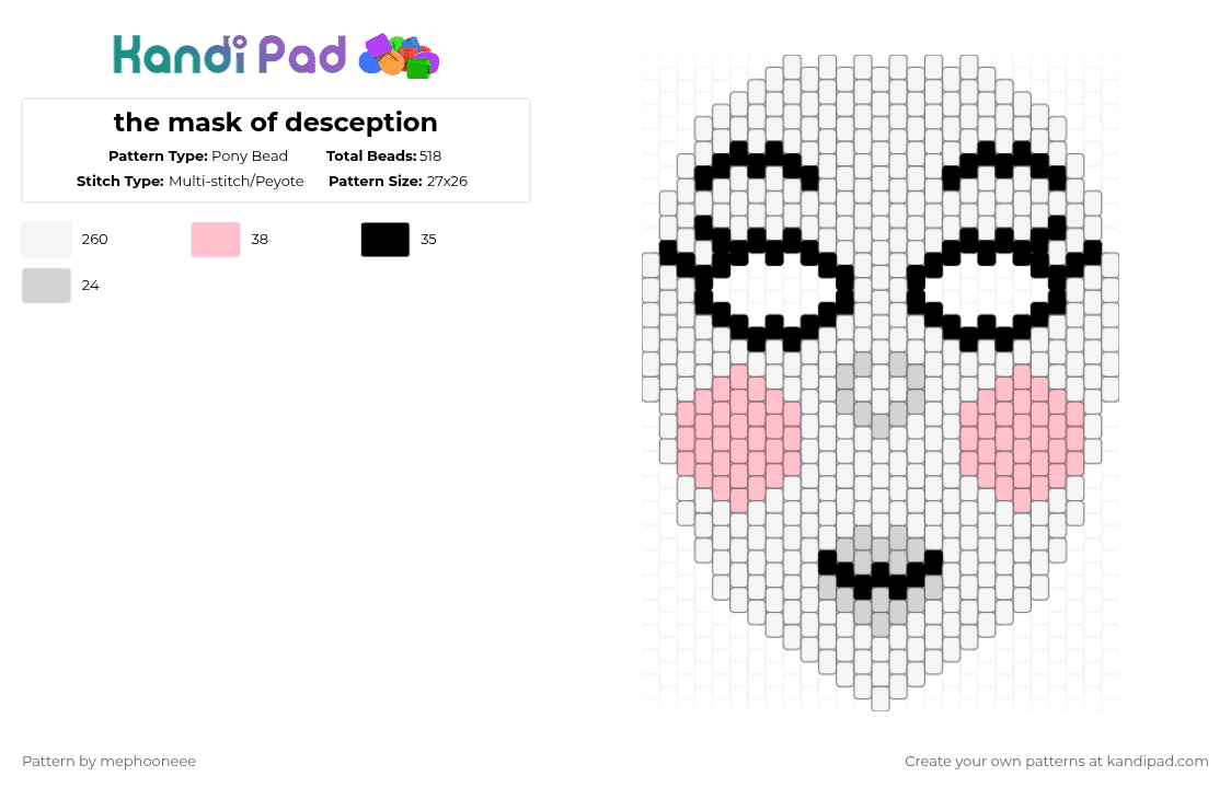 the mask of desception - Pony Bead Pattern by fandomcolecter on Kandi Pad - white
