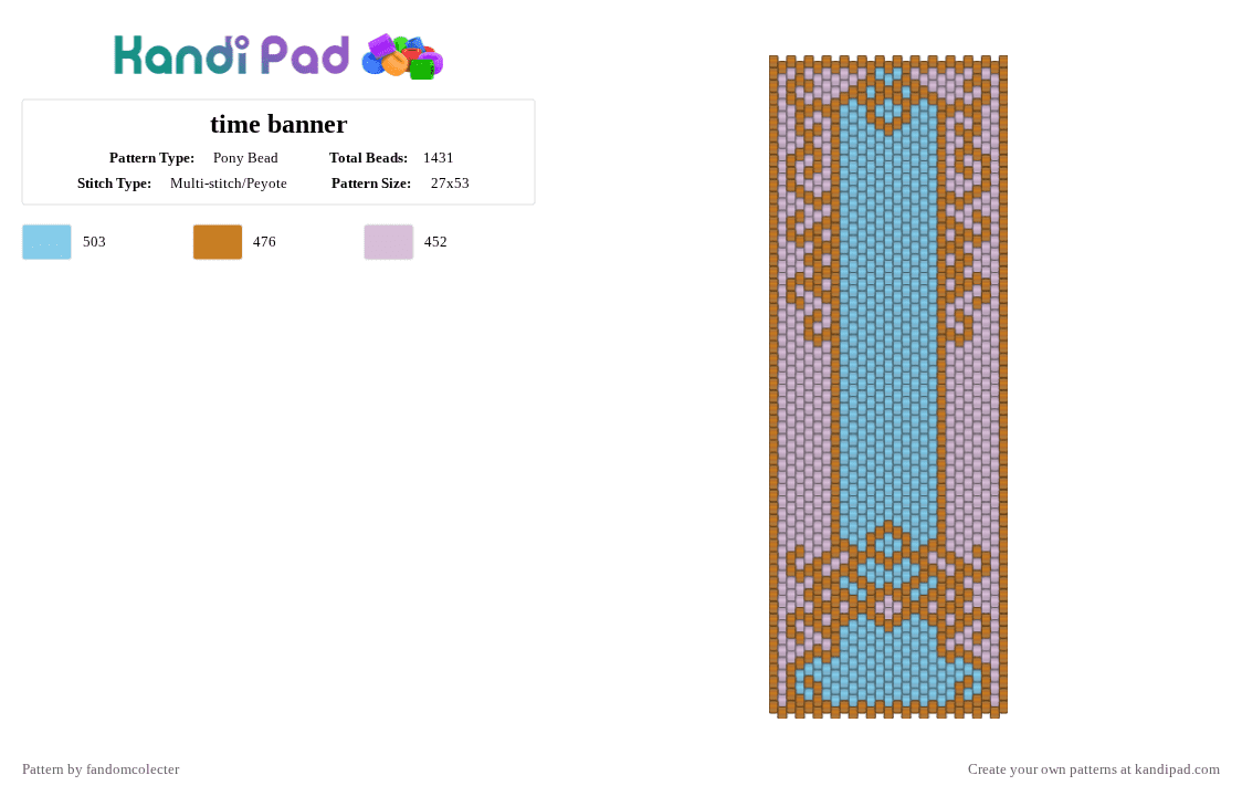 time banner - Pony Bead Pattern by fandomcolecter on Kandi Pad - orange,light blue