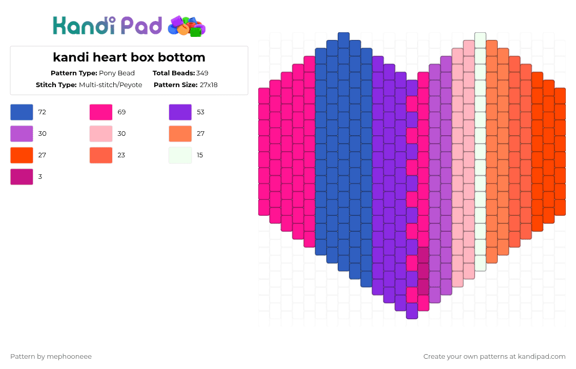 kandi heart box bottom - Pony Bead Pattern by fandomcolecter on Kandi Pad - blue,pink