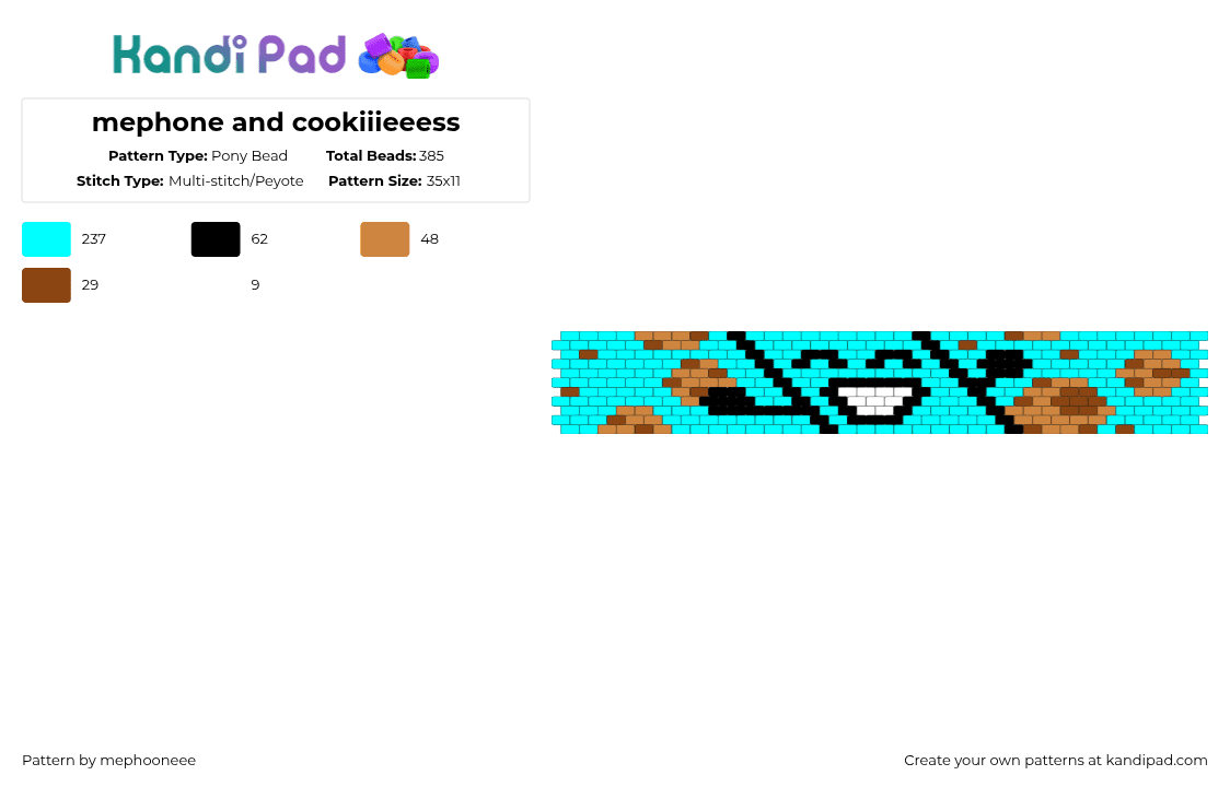 mephone and cookiiieeess - Pony Bead Pattern by fandomcolecter on Kandi Pad - light blue