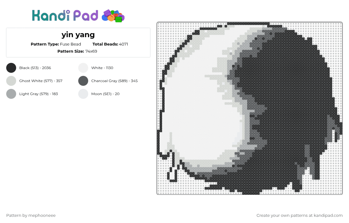 yin yang - Fuse Bead Pattern by fandomcolecter on Kandi Pad - white