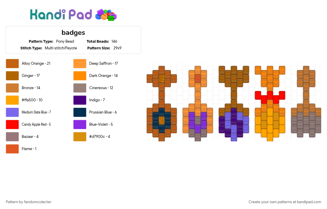badges - Pony Bead Pattern by fandomcolecter on Kandi Pad - orange